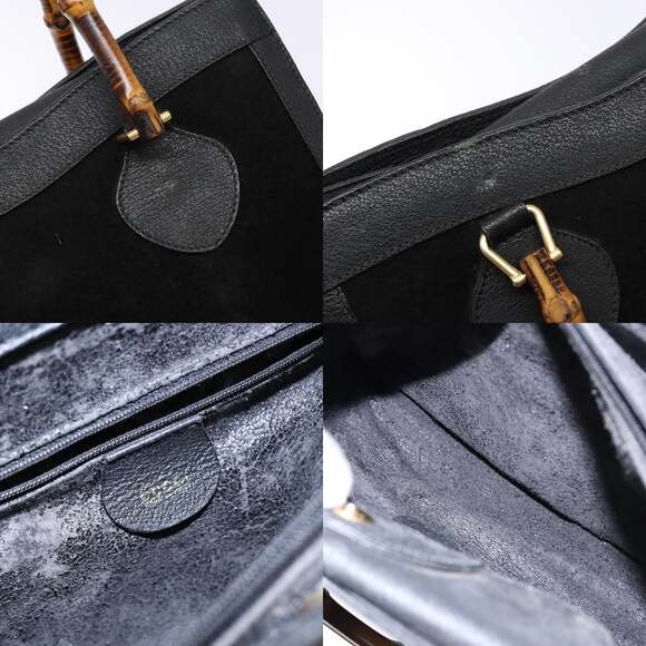 GUCCI Bamboo Hand Bag Suede Leather Black Gold 002 1186 002 1186 - Picture 11 of 13